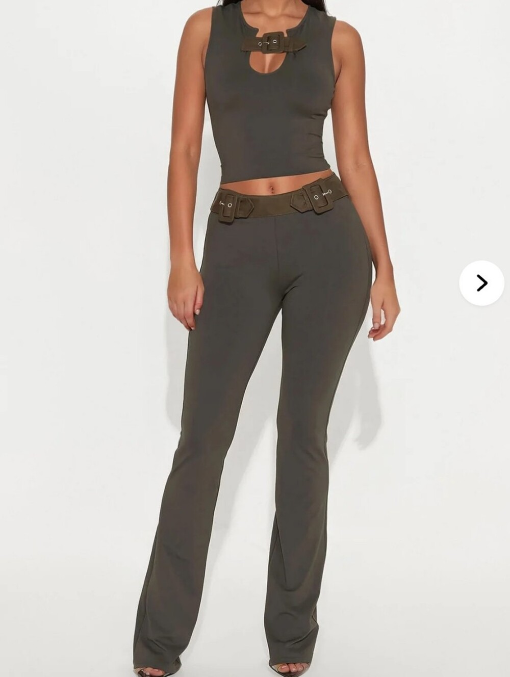 Fashion Nova Olive Buckle-Tie Flare Pantsuit